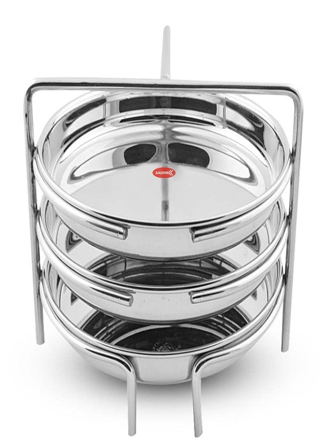 AADHIK Stainless Steel Dhokla Maker, Thatte Idli Maker, 3 Big Plates, 16 cm Plates Set With Stand, Fits in all Cookers, Dhokla Stand | Dhokla Plate Only | Thattu Idli Plate | Idli and Dhokla Maker | Khaman Dhokla Plate - Image 1